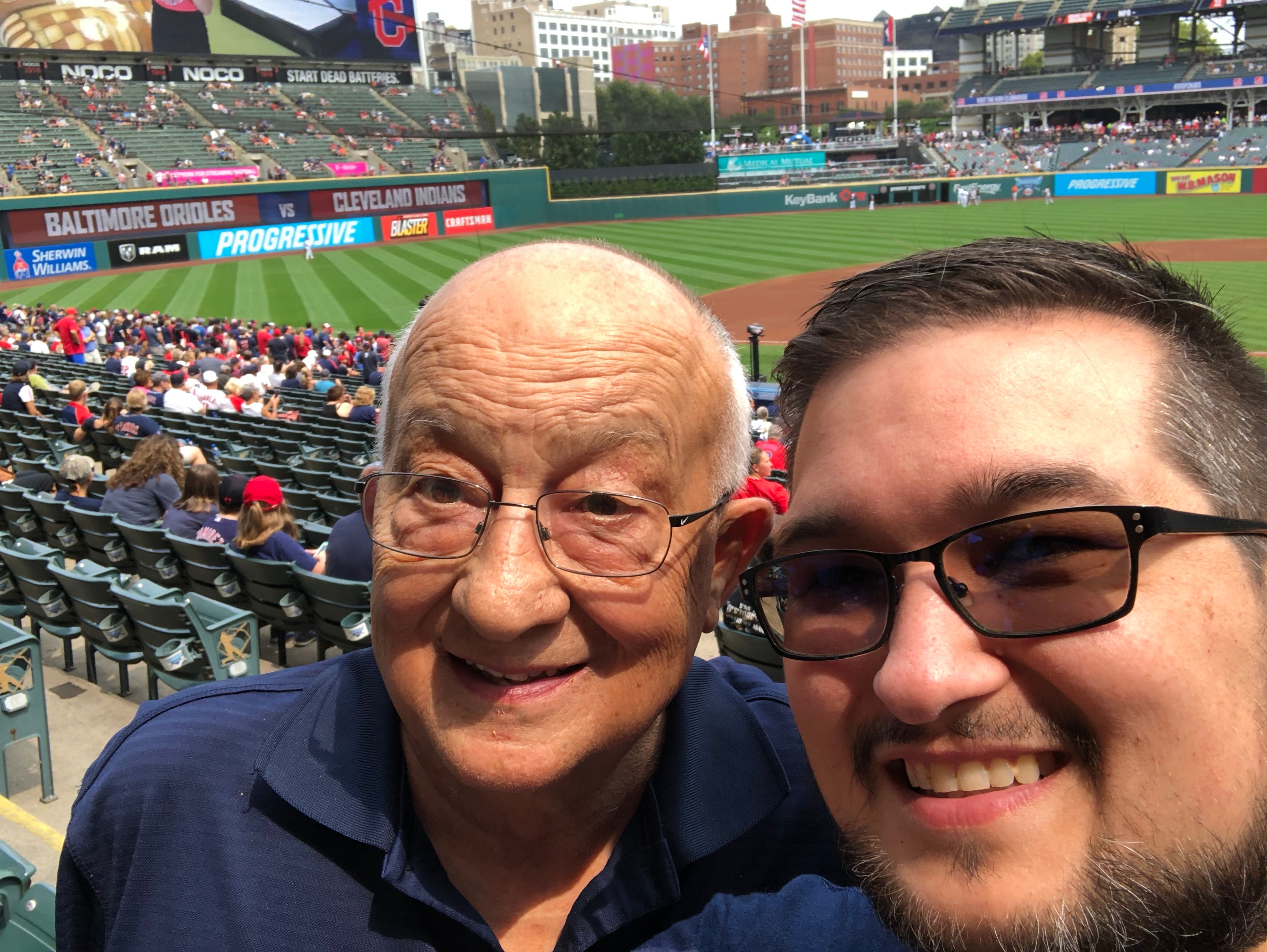 Brian Varn and his dad at a Cleveland Guardians game